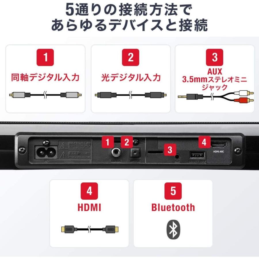 サンワダイレクト サウンドバー 100W 高さ4.5cm HDMI / Bluetooth / 光デジタル / 3.5mm / RCA リモ サンワダイレクト サウンドバー 100W 高さ4 5cm HDMI Bluetooth 光デジタル 5mm RCA リモ