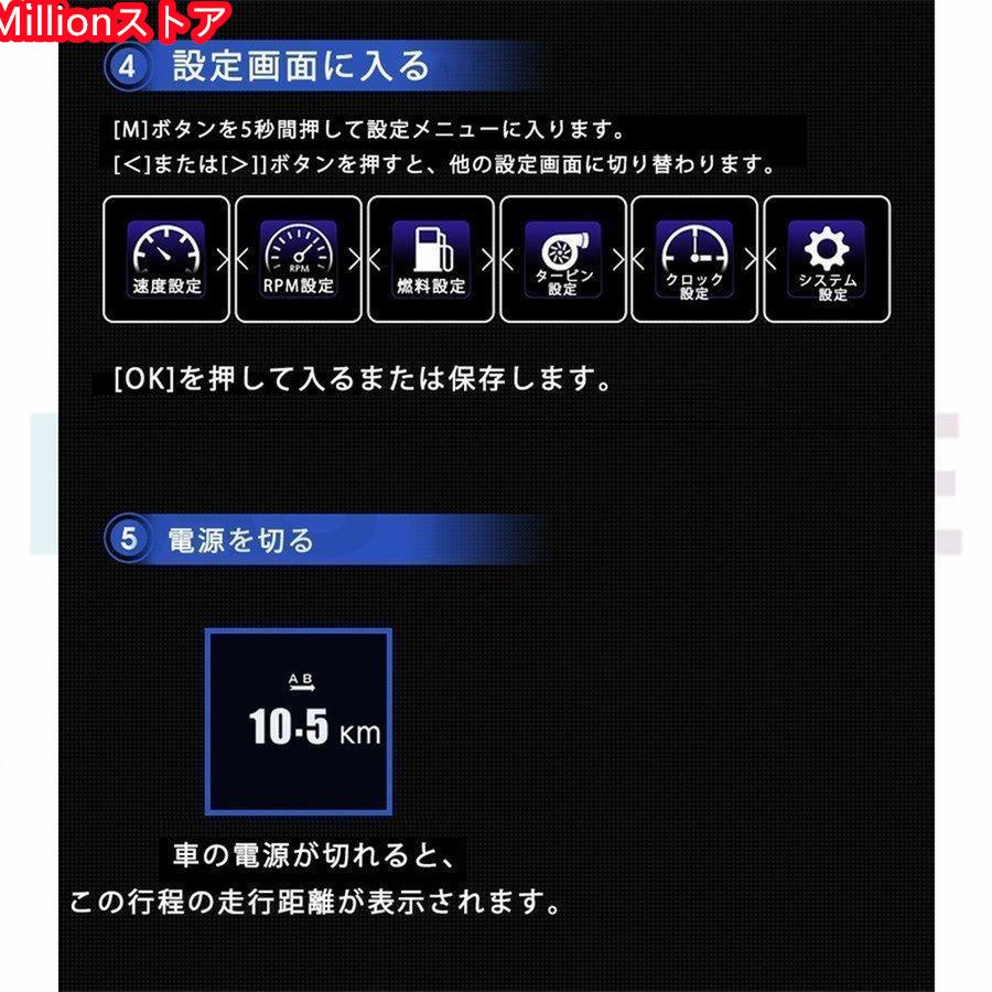 スピードメーター HUD 高精度 タコメーター マルチメーター 外付け OBD2 GPS 速 エンジン回転数 ブースト計 水温計 両方同時対応 タコメータ 車載｜million-st｜17