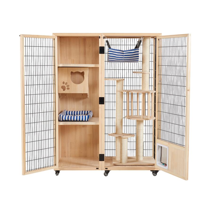 新品　キャットケージ　キャットゲージ　木製　猫用品　無垢材 キャットケージ 天然木 無垢材 猫 キャットハウス 一軒家 大型