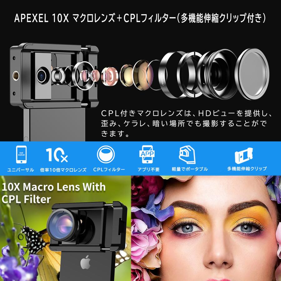 スマホ用レンズ 100mm スマートフォン用レンズ マクロレンズ CPL