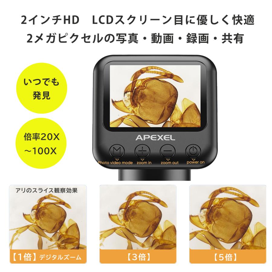 顕微鏡 倍率20倍 100倍 卓上 軽量 ポータブルデジタル顕微鏡 HD高倍率