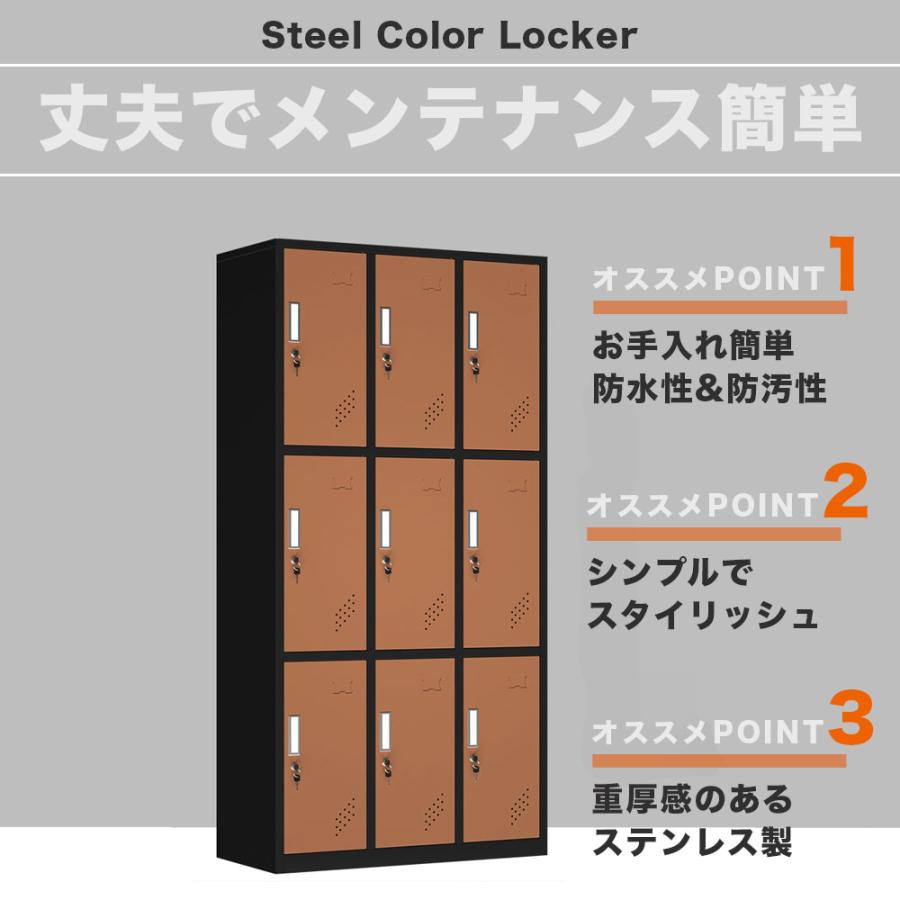 ロッカー 9人用 鍵付き スチールロッカー 高さ1800mm 横幅900mm 奥行