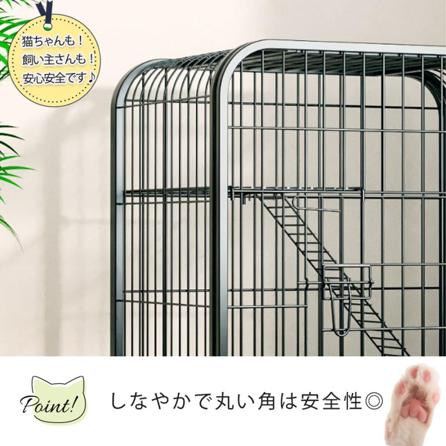 3階建てキャットケージトレー付き 猫用ケージ 3段 3階建て 梯子・トレー付き 高さ106×幅76×奥行