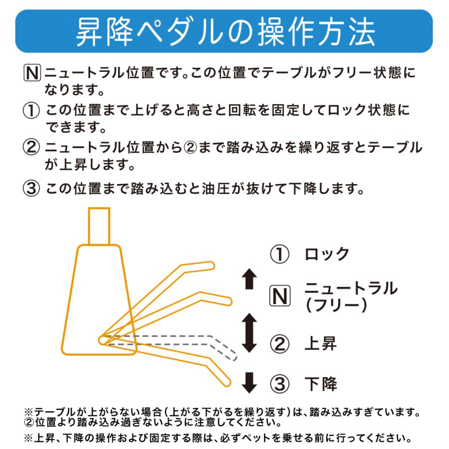 トリミングテーブル　空気圧　アーム付き トリミングテーブル 油圧式 昇降機能付き アーム付属 小型犬から
