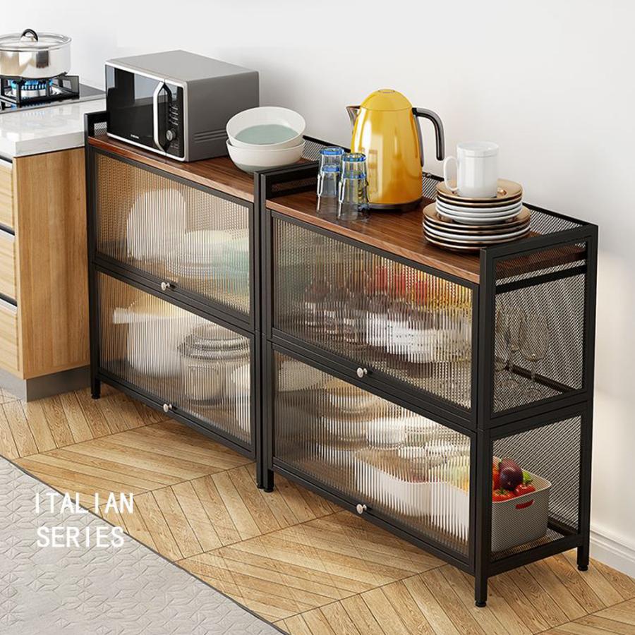 キッチンボード サイドボード 半透明扉 電子レンジ台 台所 リビング おしゃれ 収納棚  (4段 109cmX60cm×32cm) |  | 07