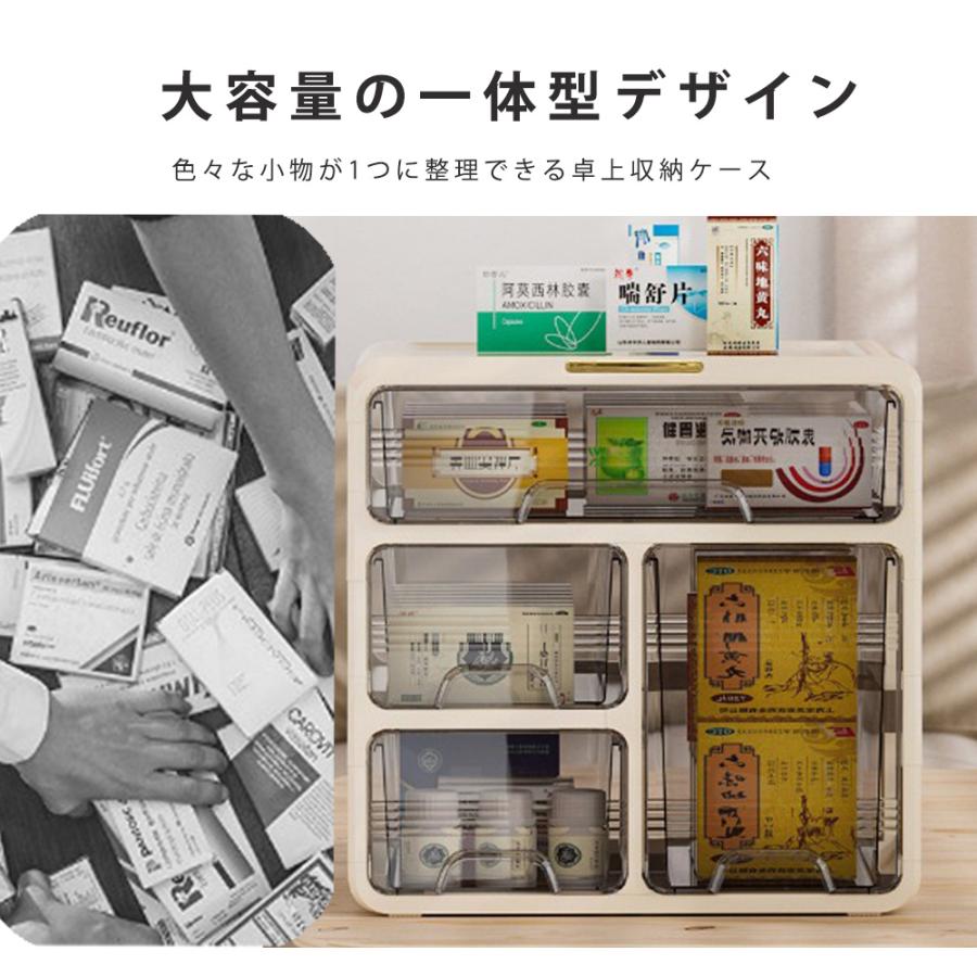 卓上収納 卓上チェスト 引き出し収納 小物入れ A4サイズ収納可能 デスクトップ収納 幅33.5cm×高さ32.5cm×奥行き23.5cm (アイボリー / グリーン） |  | 03