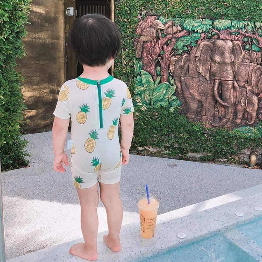 Y Boa ベビー 水着 ラッシュガード ロンパース キャップ付き 半袖 スイムウェア パイナップル柄 かわいい キッズ 男の子 プール 水 Image3 Superhabou Com