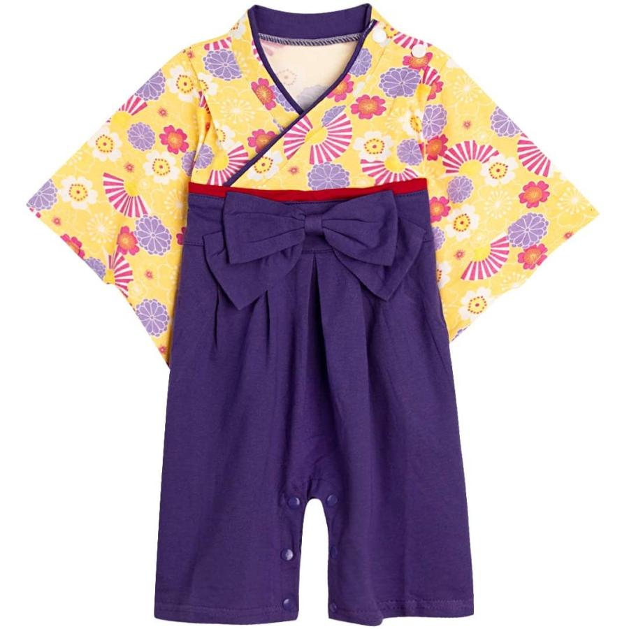 Becos ベビー 女の子 袴風 和装 ロンパース カバーオール 初節句 パープル2 70 Prayatnonline Org