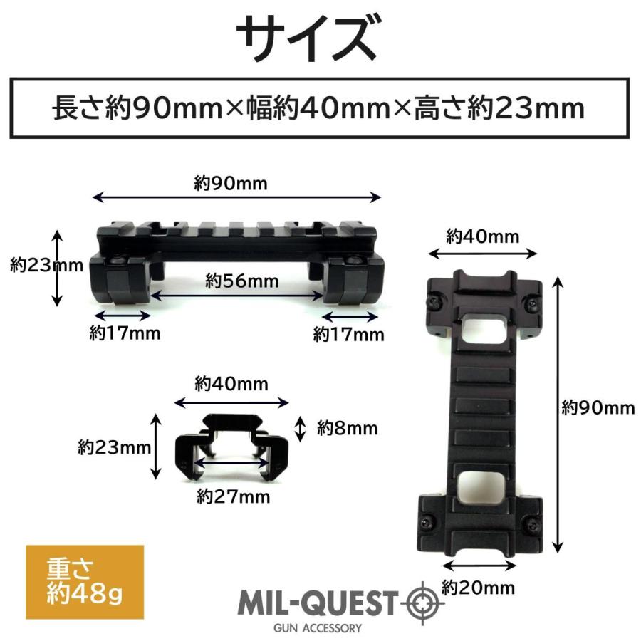 MP5用 マウントベース スコープマウント エアガン 20mmレール 金属製 東京マルイ次世代MP5対応 ミドル 8スロット｜milquest｜05