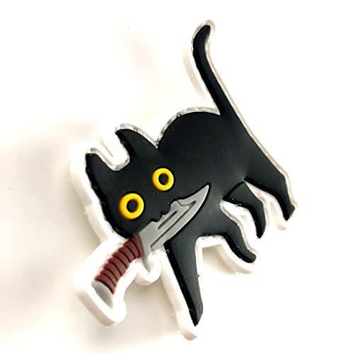 ミリタリー ワッペン サバゲー パッチ マジックテープ ベルクロ ナイフをくわえた猫ちゃんシリーズ PVC 黒猫｜milquest｜02