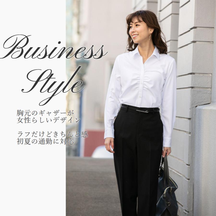 ブラウス レディース ワイシャツ ビジネス シャツ 白シャツ 白 ホワイト 事務服 長袖 オフィス おしゃれ 仕事 インナー カッターシャツ ギャザー シャツ Mbl0 Milulu ミルル 通販 Yahoo ショッピング