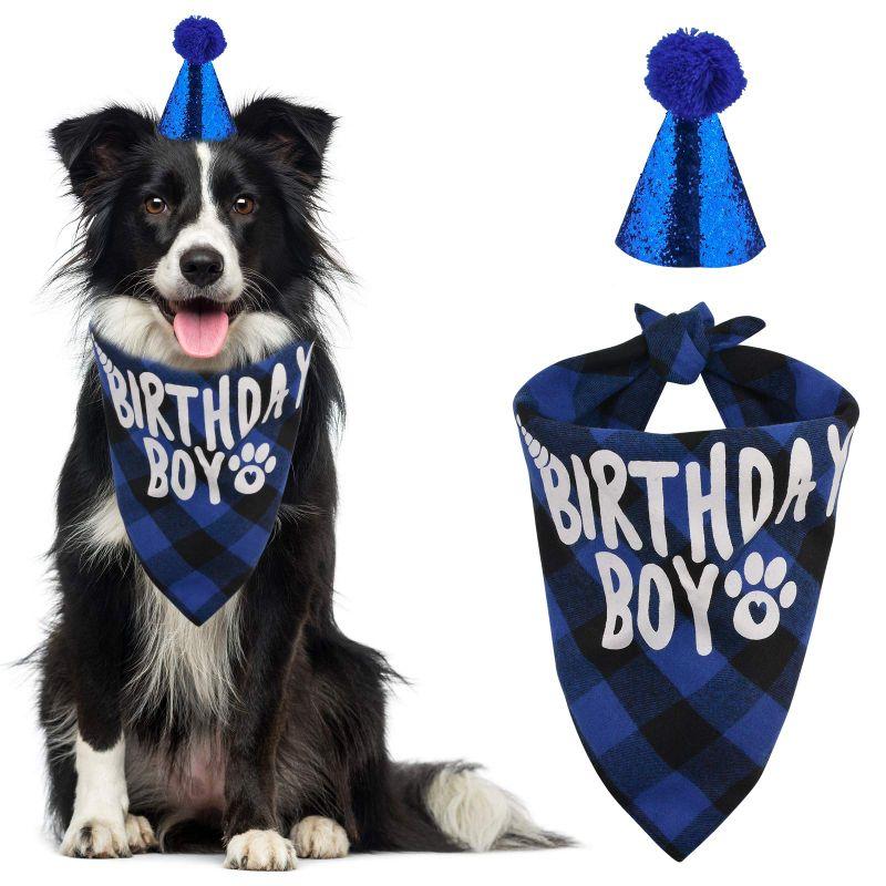 HACRAHO 犬のバンダナと帽子, 1セット 再利用可能な犬の誕生日の男の子 