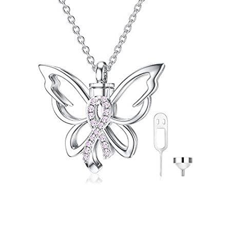 クリアランス特販 特別価格romantic Work 蝶 骨壺ネックレス 遺灰用 925スターリングシルバー 蝶 ピンクリボン ペンダントネックレス 火葬記念ネックレス レディ好評販売中 直販超高品質 Ssl Daikyogo Or Jp