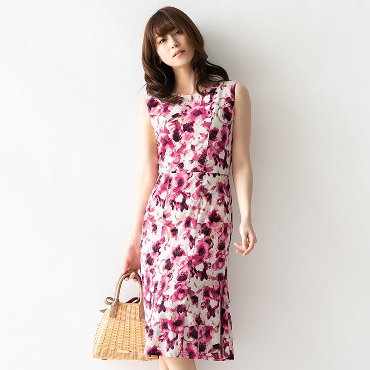 ワンピース エミリー カメリア スイートルビー きれいめ 30代 40代 50代 着やせ 上品 大きいサイズ トールサイズあり Opd5 膝丈 ノースリーブ 春夏秋 最大 オフ