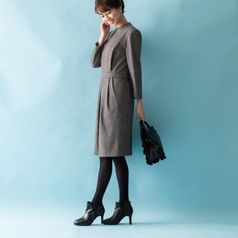 mimigrant ワンピース レディース コクーン ハウンドトゥースチェック