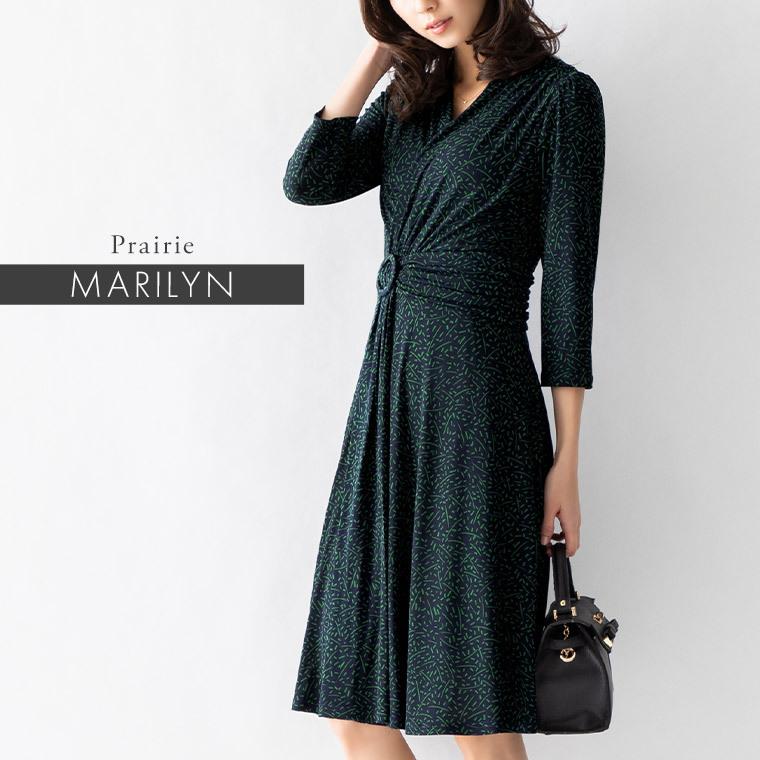 8580円 有名人芸能人 ワンピース マリリンワンピ プレリー きれいめ 30代 40代 50代 着やせ 上品 大きいサイズ トールサイズあり Opl3 膝丈 七分袖 春夏秋冬