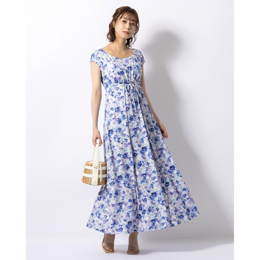 ワンピース ルアナ Iライン アジュールフローラ  opm5-090013 きれいめ 30代 40代 50代 着やせ 上品 大きいサイズ トールサイズありロング丈 一分袖 半袖 春夏秋の画像