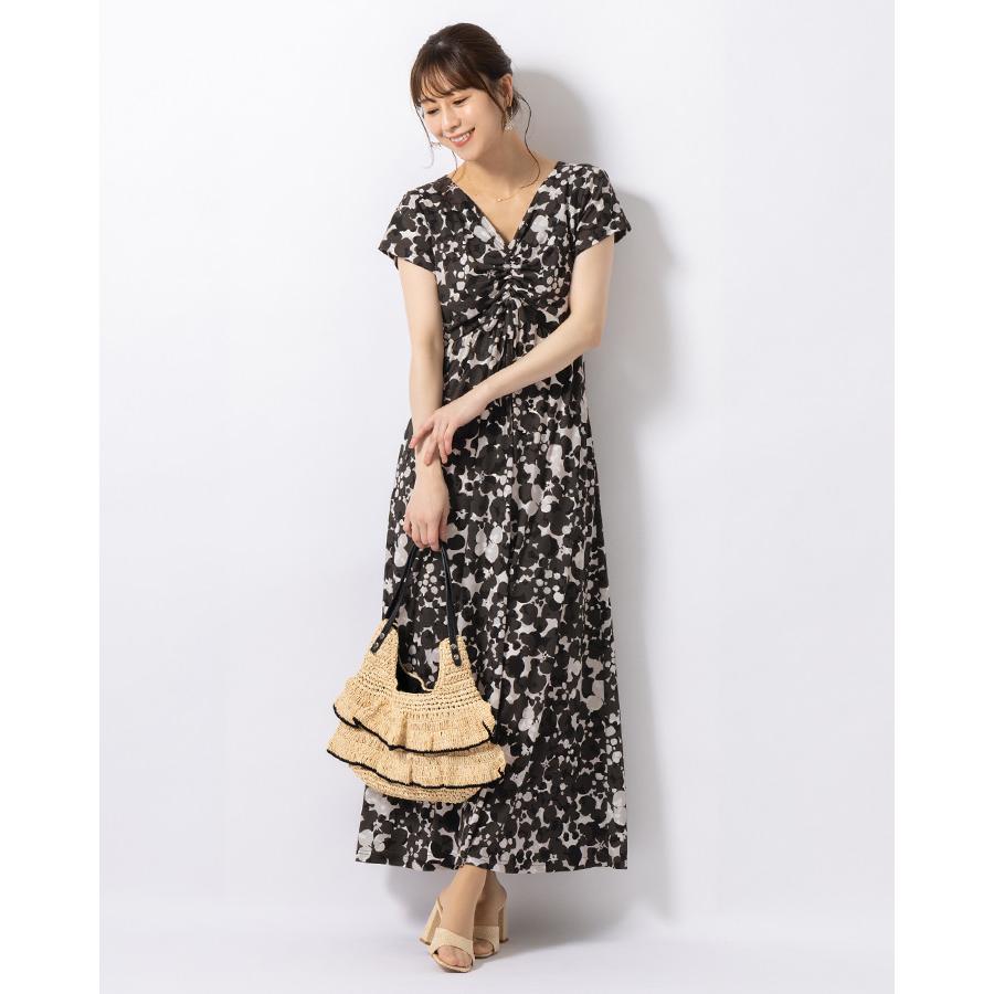 ワンピース ルアナ Yライン ノワールボタニカ opm7f-070001 きれいめ 30代 40代 50代 着やせ 上品 大きいサイズ トールサイズあり マキシ丈 一分袖 半袖 春夏秋の画像