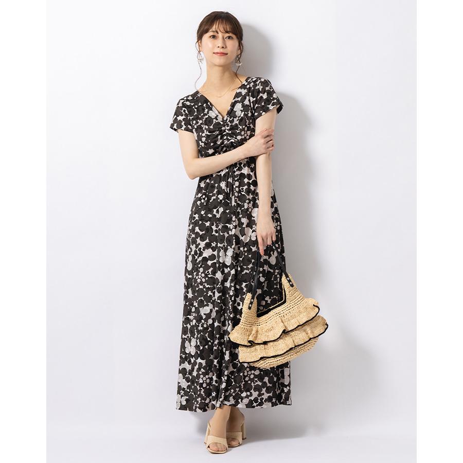 ワンピース ルアナ Yライン ノワールボタニカ opm7f-070001 きれいめ 30代 40代 50代 着やせ 上品 大きいサイズ トールサイズあり マキシ丈 一分袖 半袖 春夏秋の画像