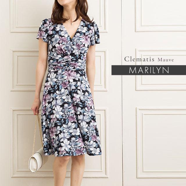 ワンピース レディース カシュクールワンピ クレマチスジャージー 30代 40代 膝丈 半袖 大人 上品 花柄 着やせ トールサイズ Opp2 Mimigrant 通販 Yahoo ショッピング
