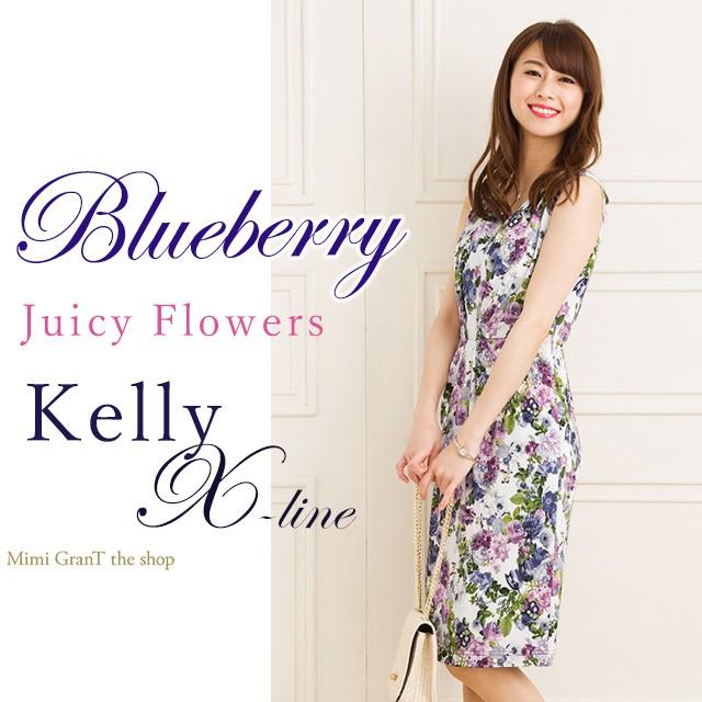 ワンピース レディース 夏 30代 40代 ケリーワンピ X Line ジューシーフラワー ブルーベリー きれいめ 大人 上品 着やせ タイト 膝丈 Opr6 Mimi Grant The Shop 通販 Yahoo ショッピング