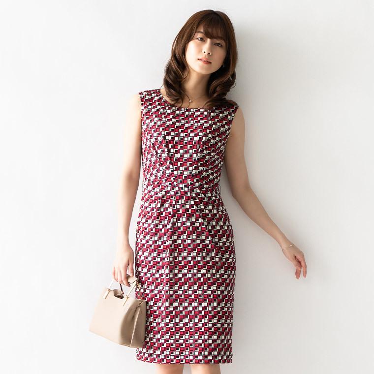 ミミグラント●現行品/新作♪格子チェック柄Xライン上品エレガントワンピース/XL mimigrant ワンピース ケリー Xライン アーバンモザイク opr6
