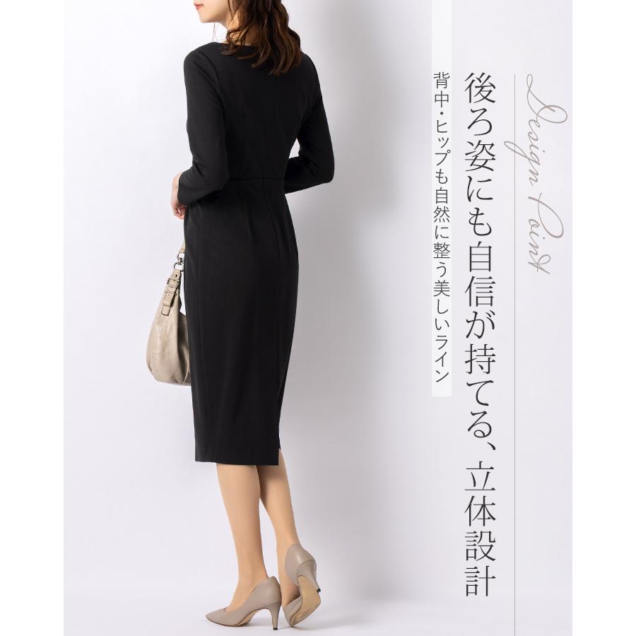 ワンピース ケリー Xライン 無地 ミモレ丈 oprr1a-050003 きれいめ 30代 40代 50代 着やせ 上品 大きいサイズ トールサイズあり 七分袖 膝丈 春秋冬の画像