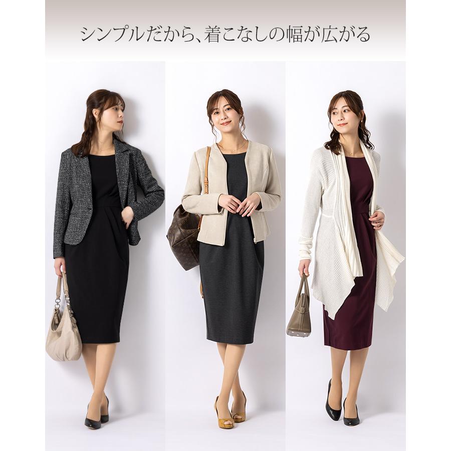 ワンピース ケリー Xライン 無地 ミモレ丈 oprr1a-050003 きれいめ 30代 40代 50代 着やせ 上品 大きいサイズ トールサイズあり 七分袖 膝丈 春秋冬の画像