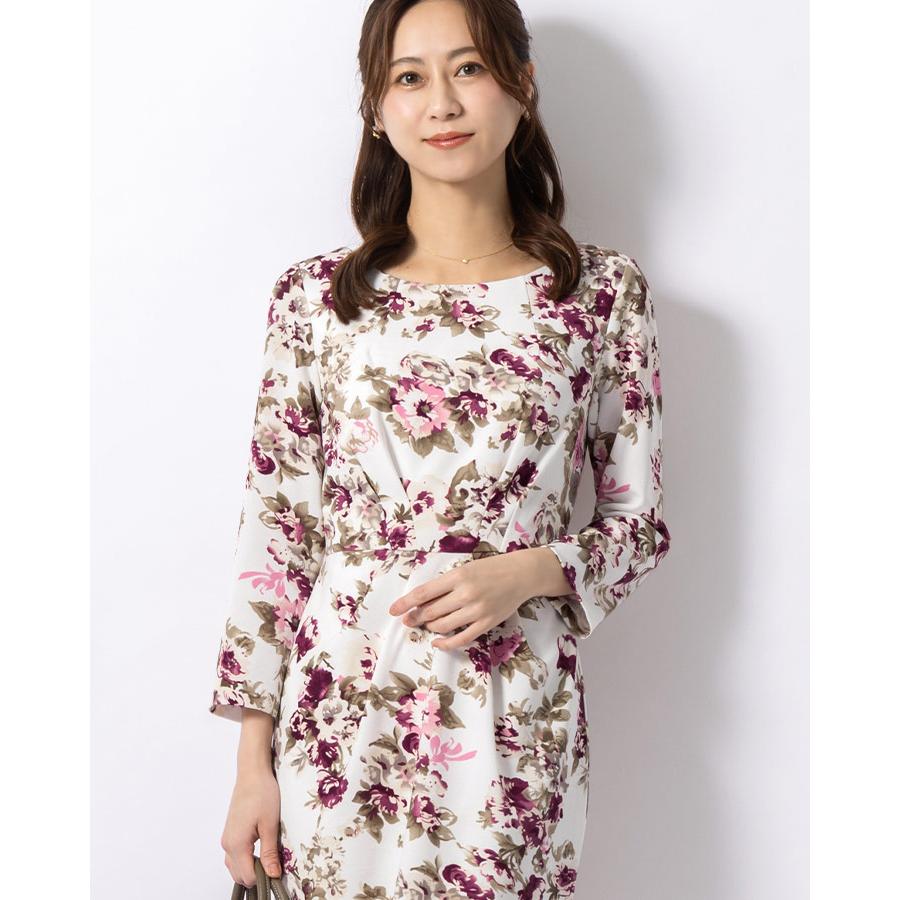 ワンピース ケリー Xライン グレイスブーケ きれいめ 30代 40代 50代 着やせ 上品 大きいサイズ トールサイズあり oprr1a-050005 ミモレ丈 膝丈 ひざ丈 秋 冬の画像