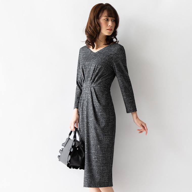 ワンピース  レディース ケリー Xライン 上品 60代 50代 40代 メランジェノワール oprv1a-050003 きれいめ 大きいサイズ ミモレ丈 七分の画像