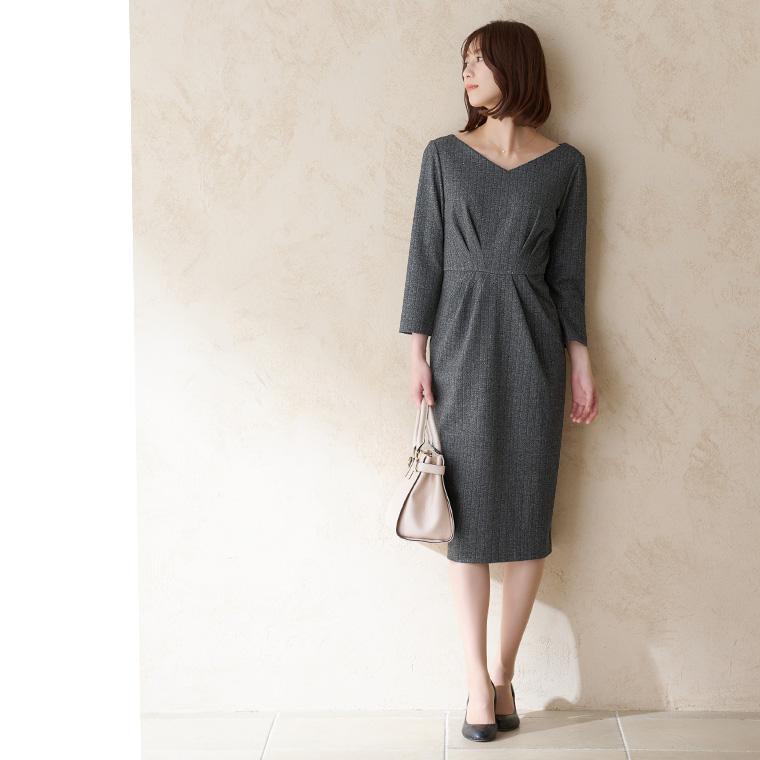 mimigrant ワンピース レディース ケリー Xライン ヘリンボーン V
