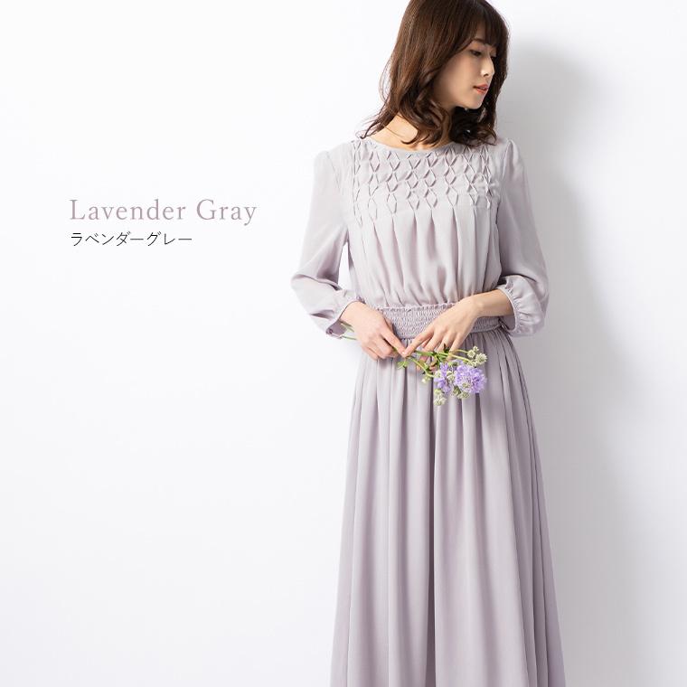 Mimi Grant Lサイズ 長袖ひざ丈ワンピース ライトグレー