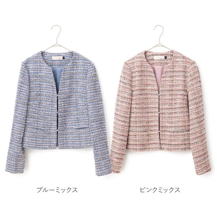 大人可愛い✨theoryluxe ツイード ノーカラージャケット ピンク 40 mimigrant ジャケット ノーカラージャケット ストレッチツイード