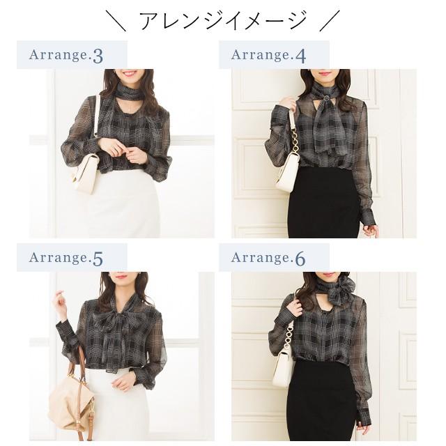 mimigrant ブラウス シフォンブラウス ストールリボン タータン