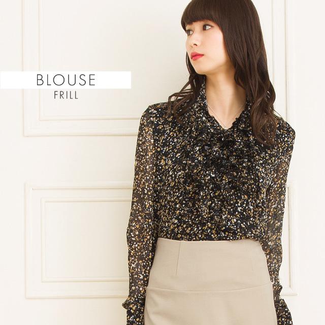 楽天ランキング1位 ブラウス シフォン フリル シャンパンドット ブラック イエロー ドット柄 シフォンブラウス 薄手 レディース エレガント オフィス 長袖 大人 爆売り Eelstien Com