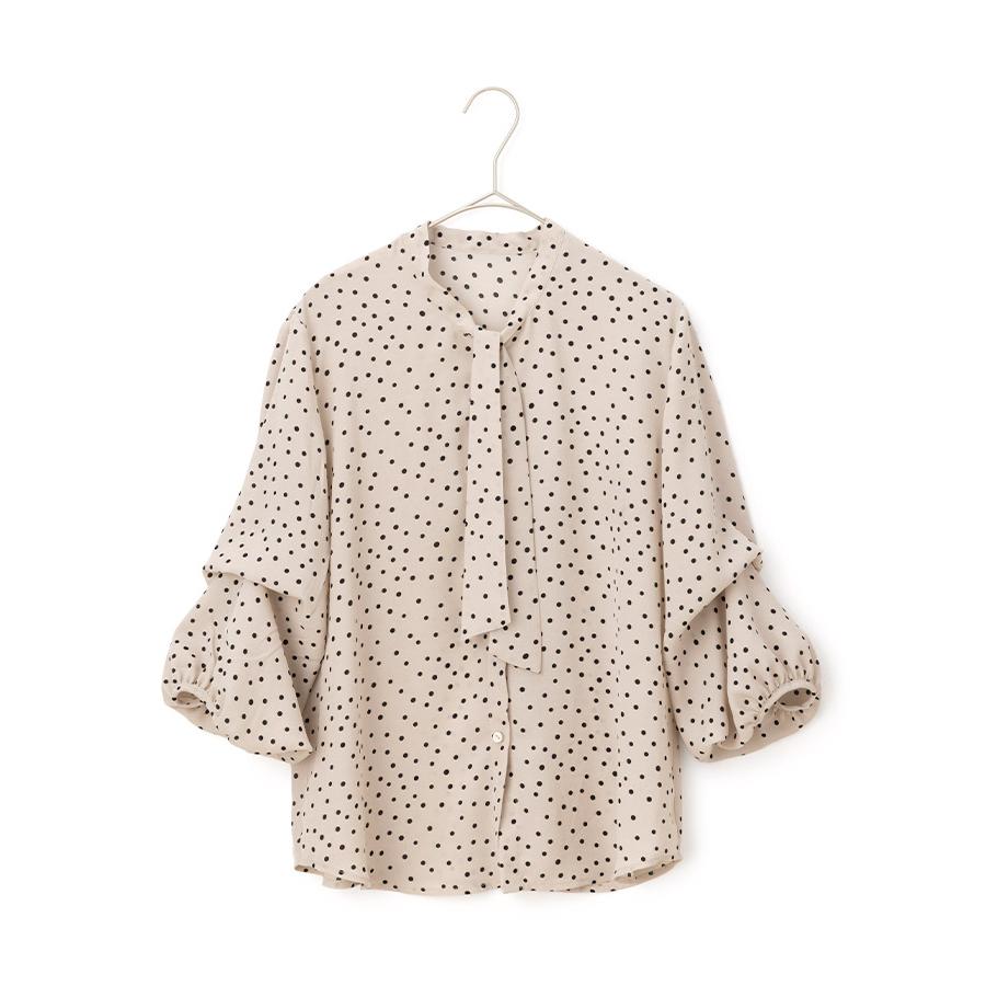 ブラウス シフォンブラウス パフスリーブ クラシカルドット sh-e0002 きれいめ 30代 40代 50代 着やせ 上品 大きいサイズ トールサイズあり 半袖 五分袖 春夏秋 | mimigrant | 08