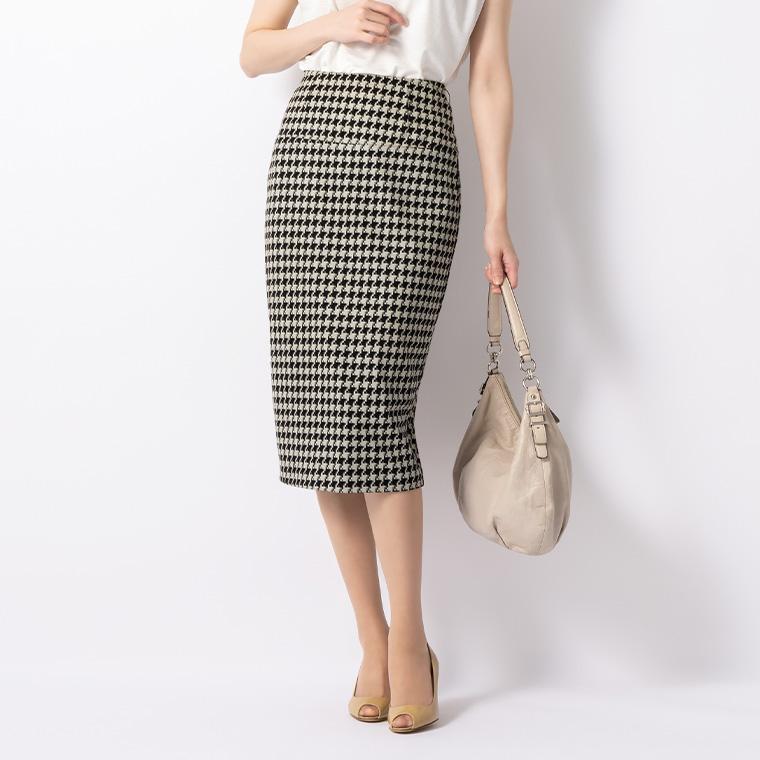 スカート ミモレ丈タイトスカート ハウンドトゥースチェック sk006-08  