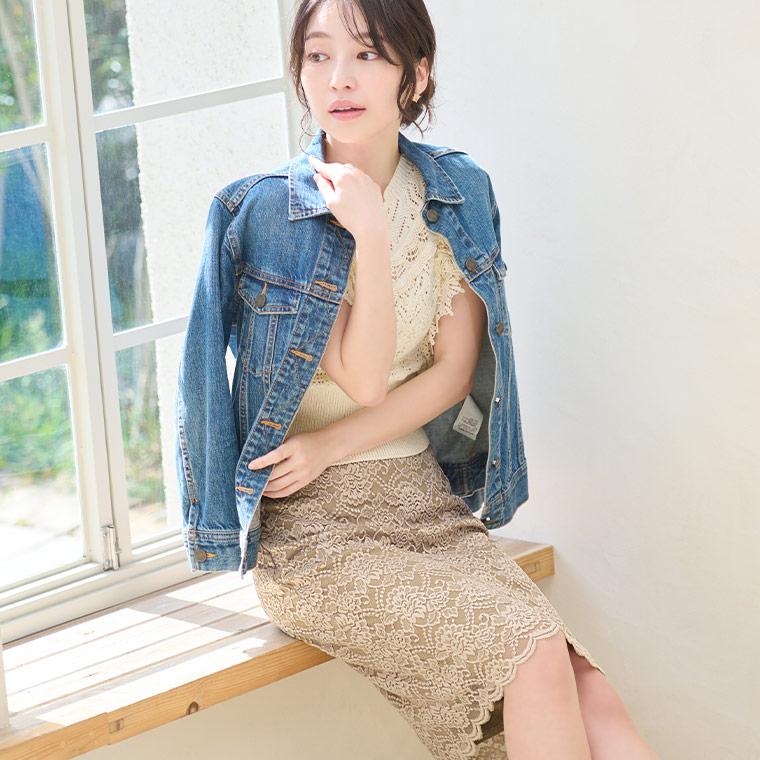 mimigrant ひざ丈タイトスカート 膝丈 ストレッチレース sk010