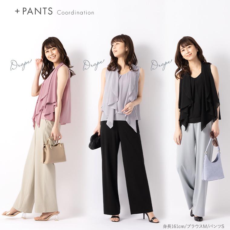 ブラウス 2WAYブラウス シフォン 無地 tp009-0001 きれいめ 30代 40代 50代 着やせ 上品 大きいサイズ トールサイズあり  ノースリーブ 五分袖 春夏秋