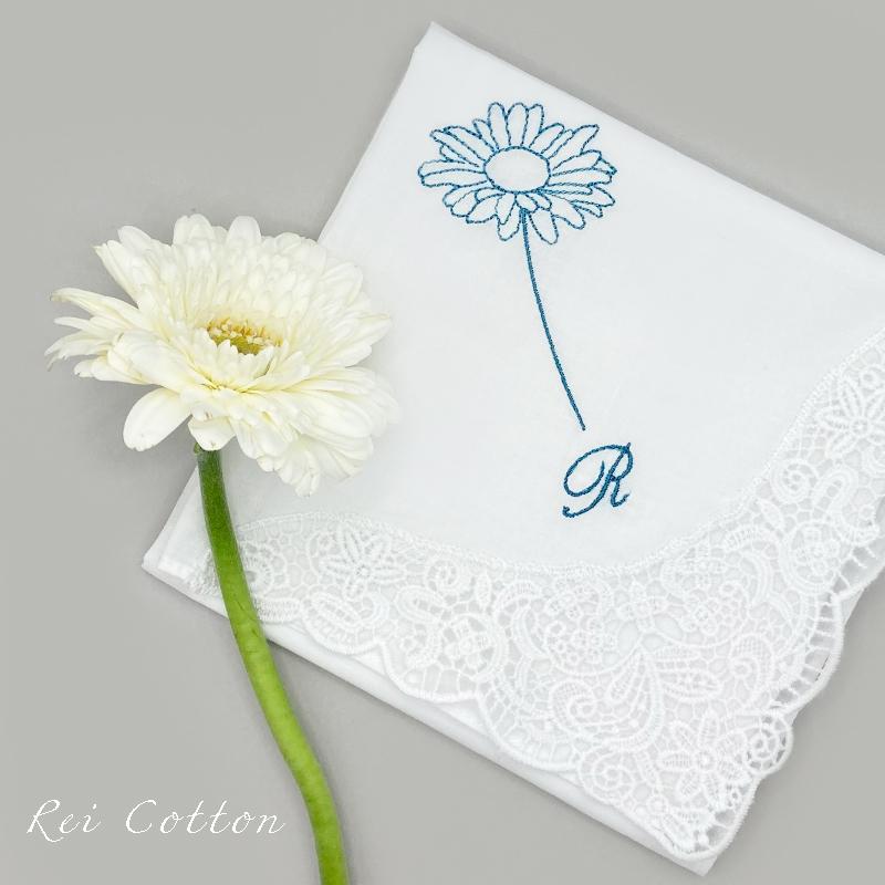 10月の誕生花 ガーベラ 名入れ刺繍 ハンカチ 結婚式 ブライダルハンカチ ウェディング 誕生日 送別の品等に 10flo Handk Mimi Rapin 通販 Yahoo ショッピング