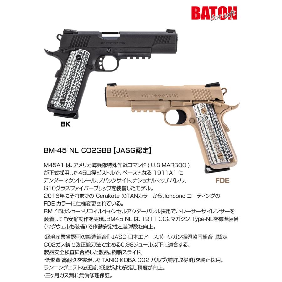 BATON airsoft CO2GBB ガスガン BM-45 NL BK FDE CO2ガス