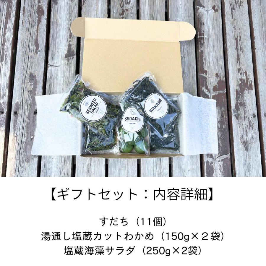 （クール便送料無料）阿波の恵み ギフトセット  【鳴門産 カットわかめ 150g×２・海藻サラダ 250g×2・すだち 11個】塩蔵カットわかめ 塩蔵海藻サラダ |  | 01