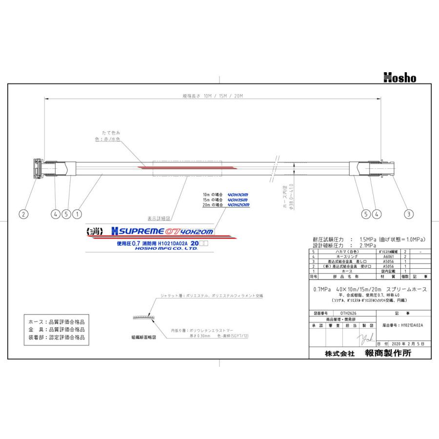 報商製作所 屋内消火栓用消防ホース 10本セット HSR07-2 40A×15m 0.7