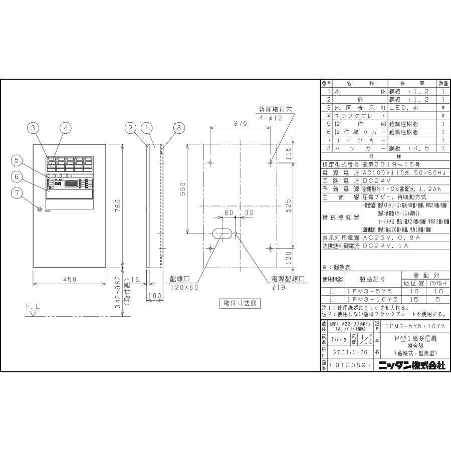 【1PM3-10Y5】Ｐ型１級複合受信機（蓄積式）壁掛型　ニッタン製【自動火災報知設備】 | NITTAN | 01