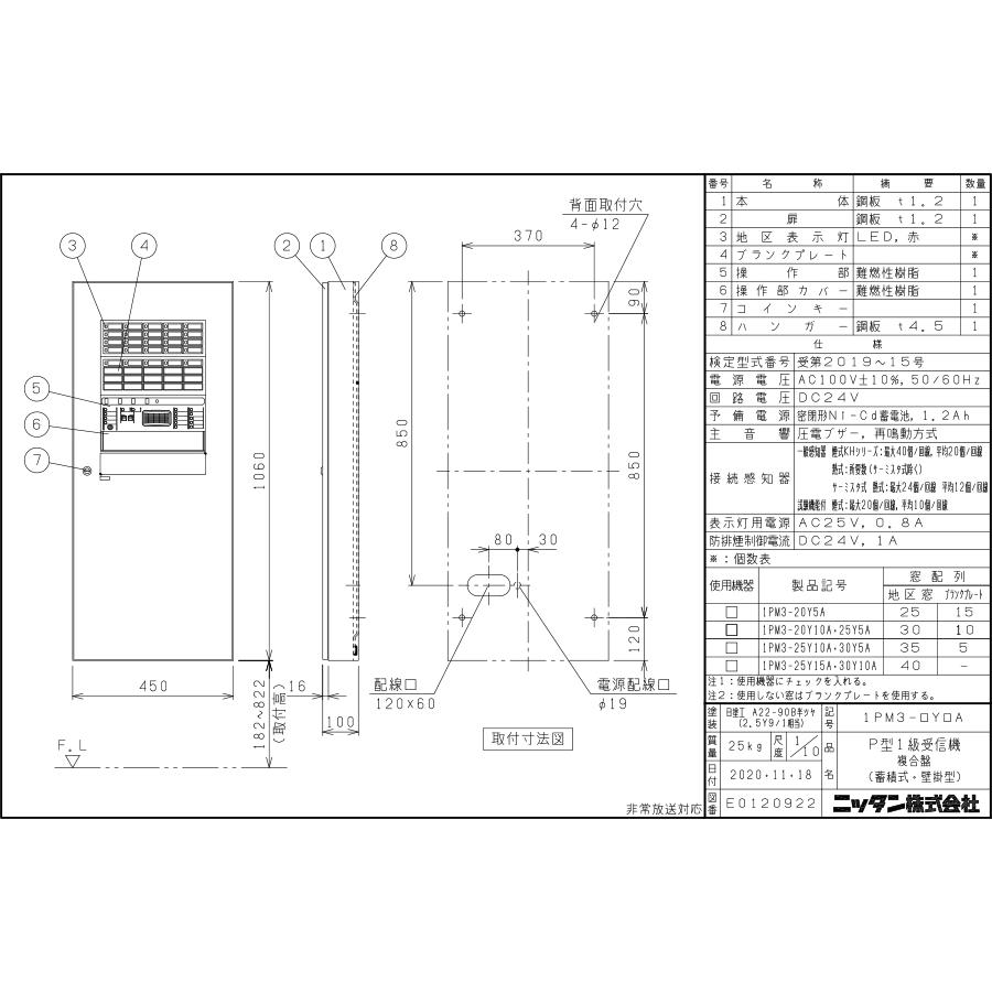 【1PM3-20Y5A】Ｐ型１級複合受信機（蓄積式）壁掛型（非常放送対応）ニッタン製【自動火災報知設備】 | NITTAN | 01