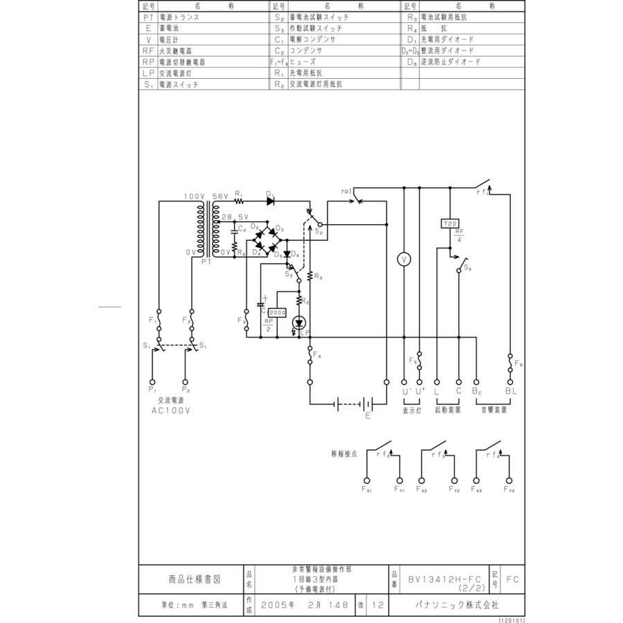 非常警報設備 操作部1回線3型内器 予備電源付 ボックス別売 BV13412H