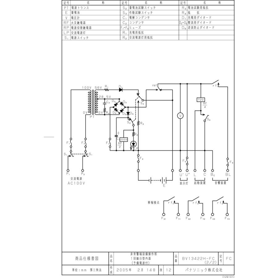 非常警報操作部1回線8型内器予備電源付 ボックス別売 BV13422H 非常警報操作部1回線8型内器予備電源付 ボックス別売 BV13422H