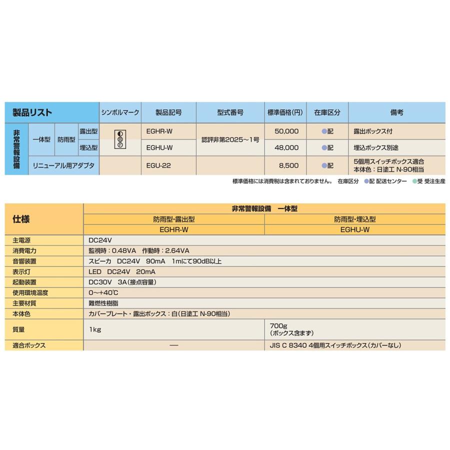 NITTAN 非常警報設備 一体型 防雨型 露出型 EGHR-W ニッタン製【自動