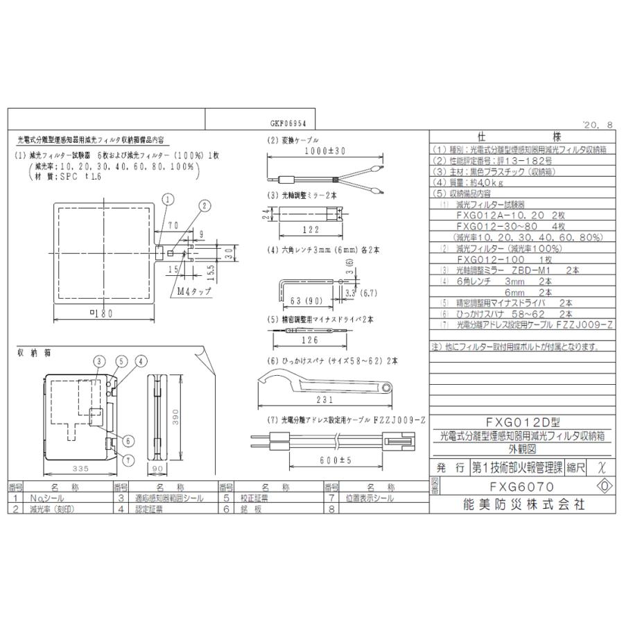 光電式分離型用減光フィルター　FXG012D　ノーミ製　能美防災　【消防設備点検用具】