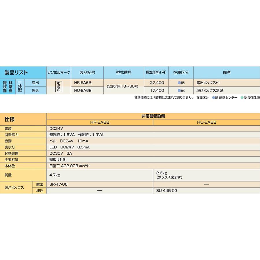 NITTAN 非常警報設備 一体型 埋込 HU-EA6B ニッタン製【自動火災報知